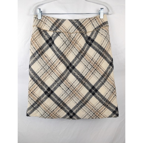 Ann Taylor Wool Plaid A Line Skirt Petite 6P Cream Tan Preppy Ivy Schoolgirl - Picture 6 of 11